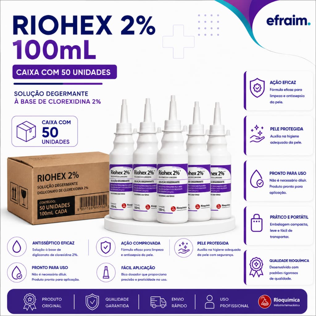 Almotolia 100ml Riohex 2% Clorexidina Degermante - Kit 50 Unidades
