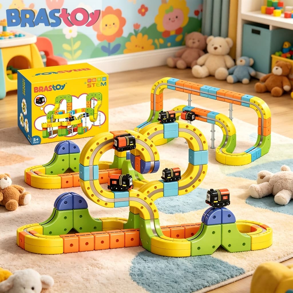 Brinquedo 62/105 peças trem com imãs Brastoy Brinquedo educativo de montagem 3D  A partir de 3 anos  Trem elétrico