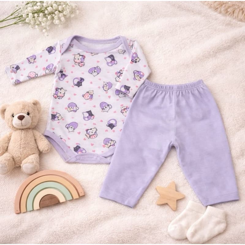 Kit Conjunto Enxoval Bebê menina 2 Peças Body Manga Longa Mijão Sem Pé 100% Algodão Conforto e Maciez RN a 4 meses luxo