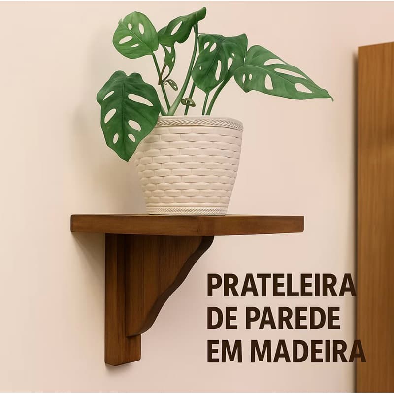 Prateleira de Madeira Rústica 19x23cm| Suporte Decorativo Parede | Mão Francesa