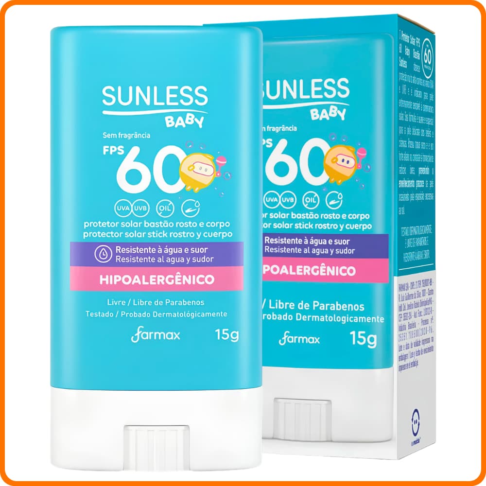 Protetor Solar Corporal e Facial em Bastão para Bebê Sem Fragrância Sunless Baby Alta Proteção FPS60 com 15G