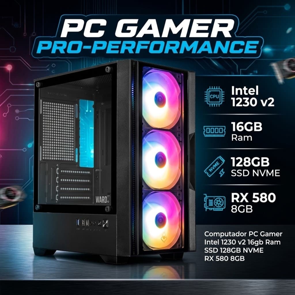 Computador CPU PC Gamer Intel 16gb Ram SSD 128GB NVME RX 580 8GB GTA RP CS2 Fortnite