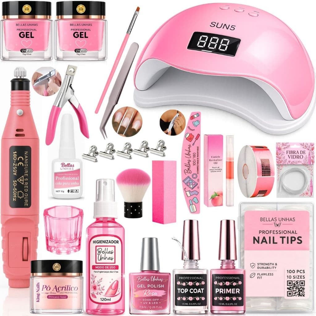 Kit Para Unhas Gel Alongamentos Cabine Lixadeira Completo Envio Imediato