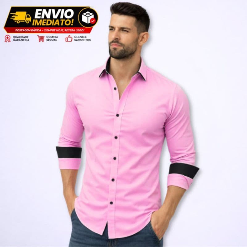 Camisa Social Masculina Manga Longa Slim Casamento Moda Casual