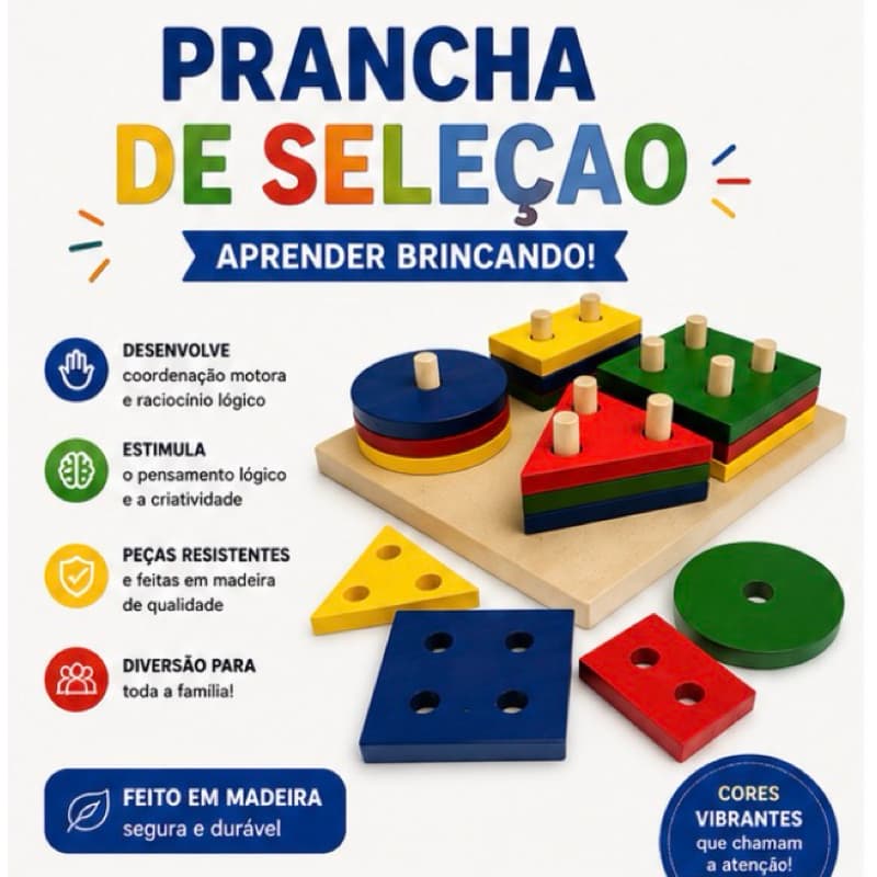 Jogo de Encaixe de Madeira Prancha de Seleção Montessori 16 Peças – Brinquedo Educativo Infantil