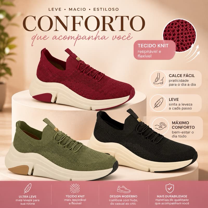 Tênis Modare Feminino Casual Ortopédico UltraConforto Elástico Calce Fácil Confortável Original
