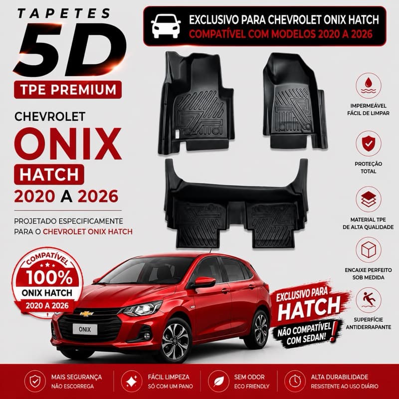 Tapete Bandeja Automotivo TPE 5D Sob Medida ONIX LT E LTZ  (HATCH) – Resistente, Lavável e Antiderrapante