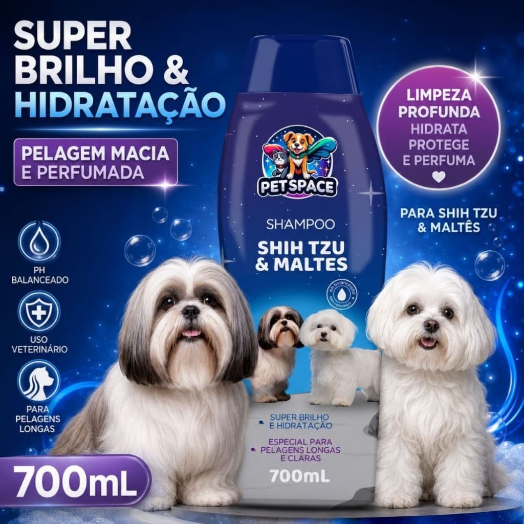 Shampoo 700ml Pet Space para cachorro das raças Maltes e Shih-Tzu - entrega super rápida
