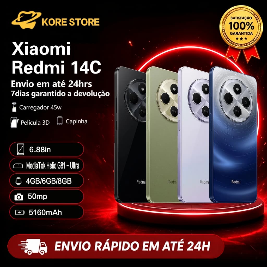 Smartphone Celular Xiaomi Redmi 14c Versão Global Original 4G 6.88” 120Hz 50MP 13MP 5160mAh