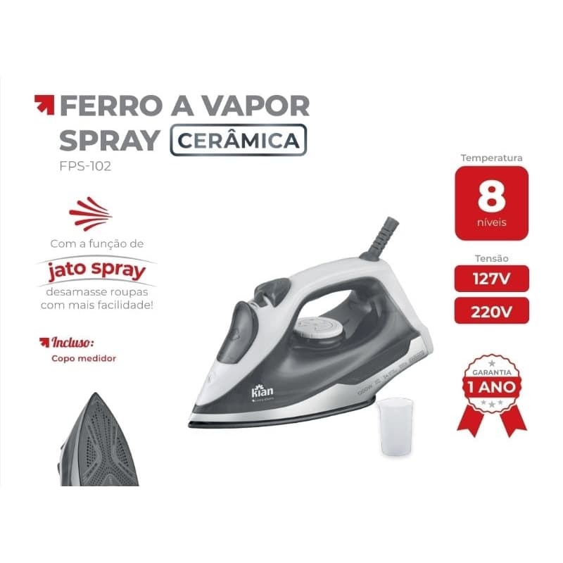 Ferro de Passar a Vapor com Base Cerâmica – Vapor Extra | 127V e 220V FPS102