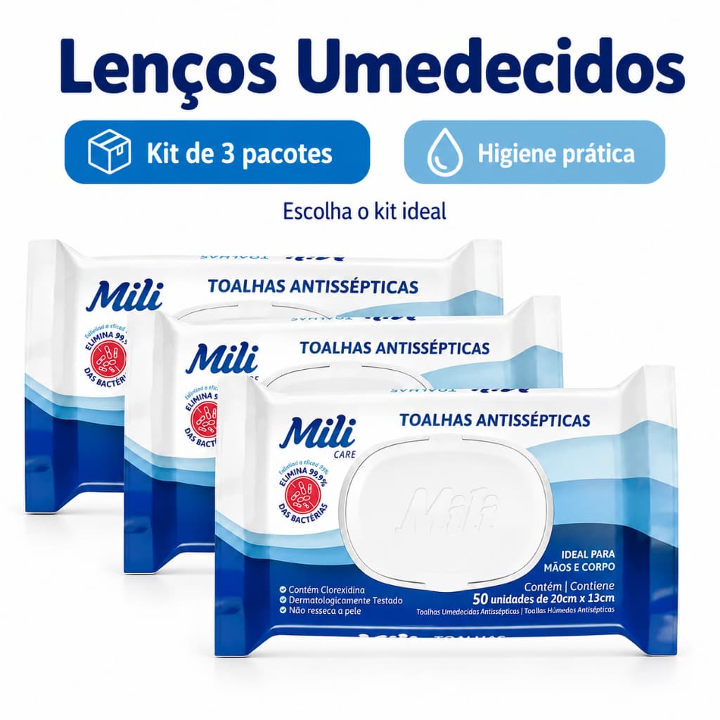 Kit Lenço Umedecido Bebê Mili Lencinho Para Kit Higiene Bebê Cuidados Com A Pele Limpeza 50 100 e 150 Unidades
