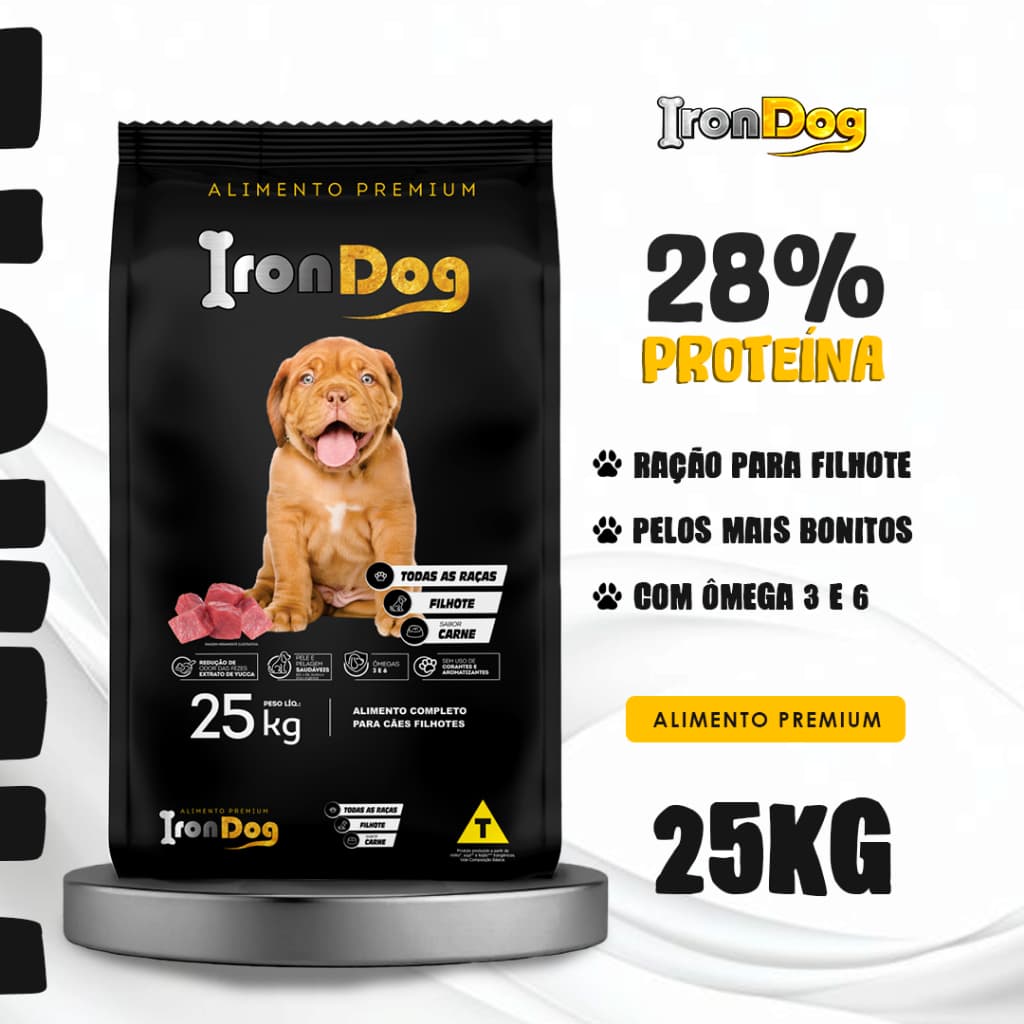 Ração Para Cachorro Iron Dog Filhote  25kg Premium  Sabor Carne 28% Proteina