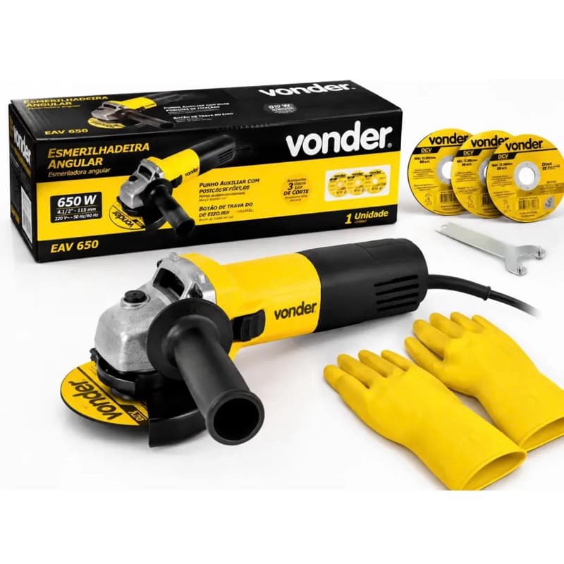 Lixadeira Esmerilhadeira Vonder 650w Angular 4.1/2 + Discos