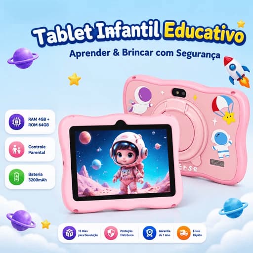 Tablet Infantil Kids 7 Polegada com wifi bluetooth Android Super Resistente Smart VIVA