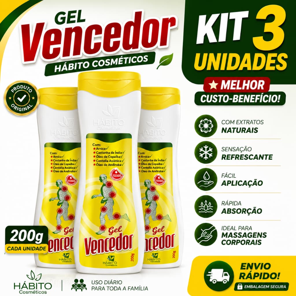 Kit Com 3 Gel Vencedor  Alívio Para Dores Musculares - Hábito Cosméticos