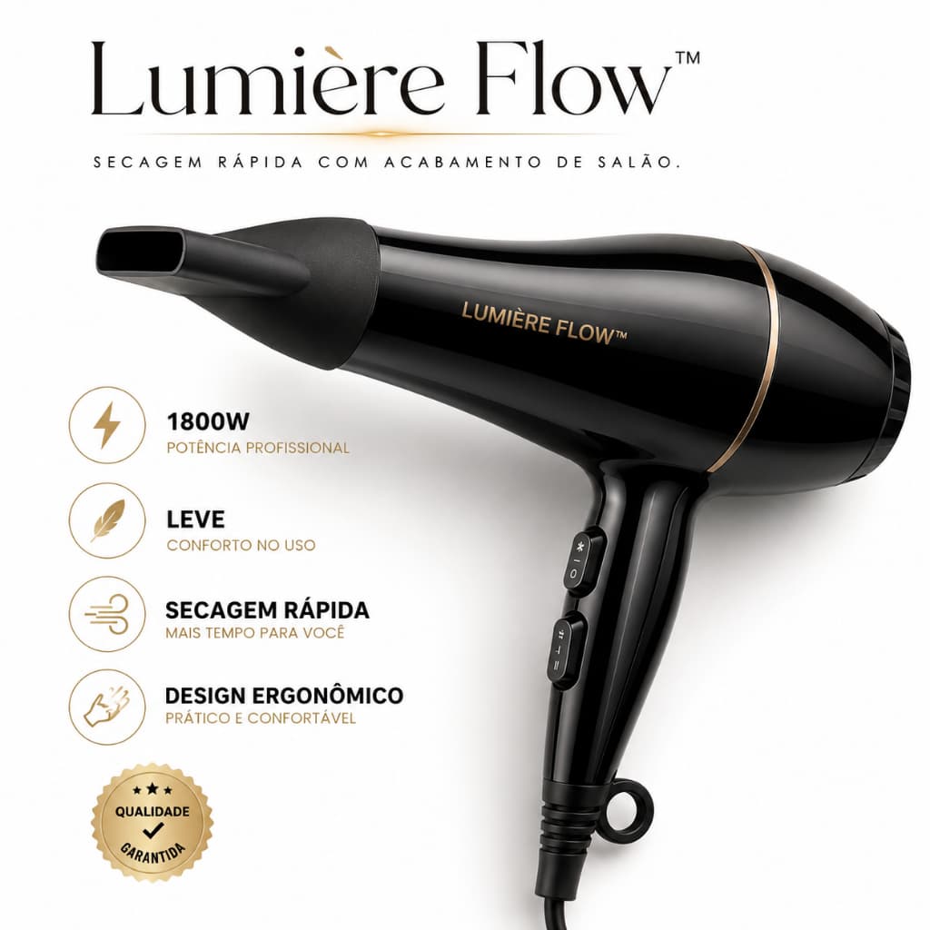 Secador de Cabelo Profissional 1800W 127V Secagem Rápida Silencioso Leve com Bico Modelador Preto