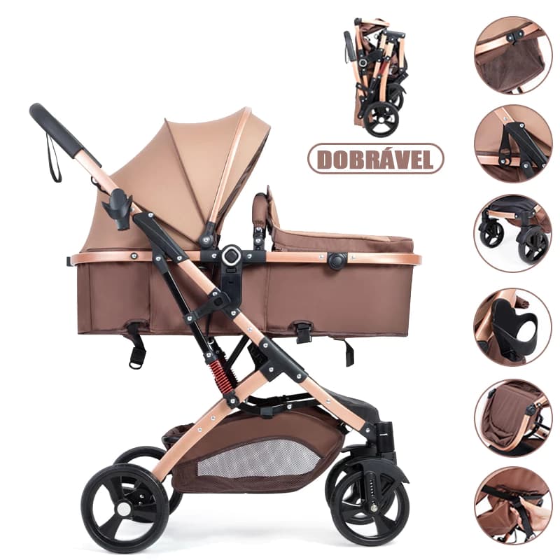 Carrinho De Bebê Europeu Luxo 3 em 1 Pluma Kids com Amortecedor + Moisés Berço -P7/P30