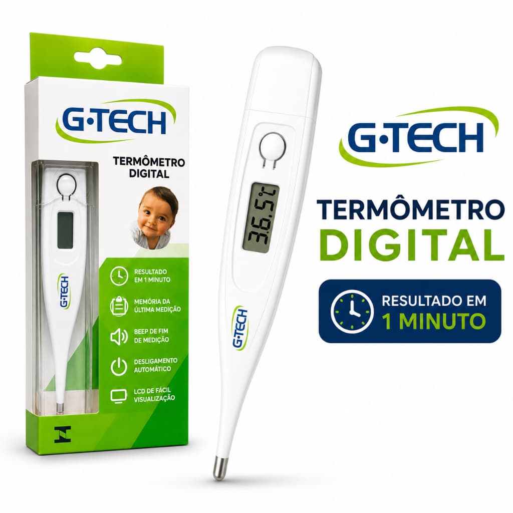TERMÔMETRO DIGITAL CLÍNICO TH1027 G-TECH MEDIÇÃO EM 1 MINUTO