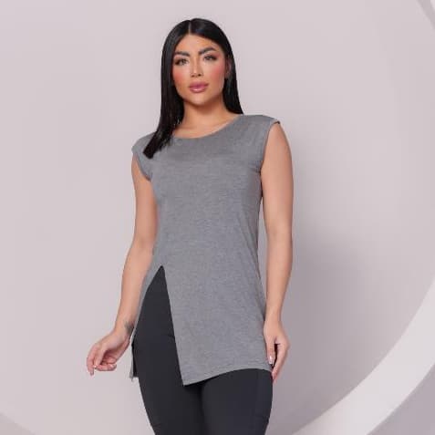 Blusa Feminina Regata Machão Long Line com Abertura P ao GG Academia Fitness REF 82