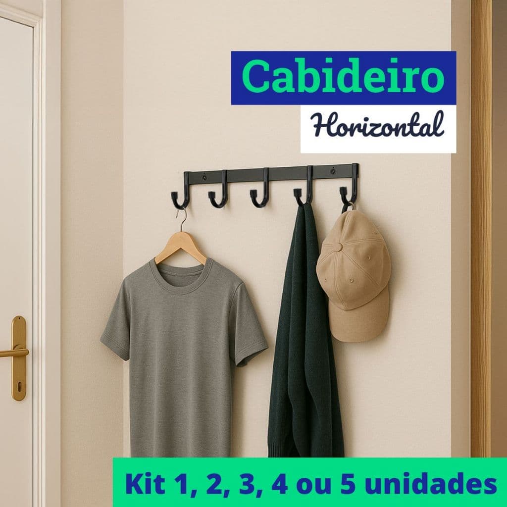 Suporte Organizador Cabideiro Horizontal de Parede com Ganchos Para Roupas Bolsas Multiuso