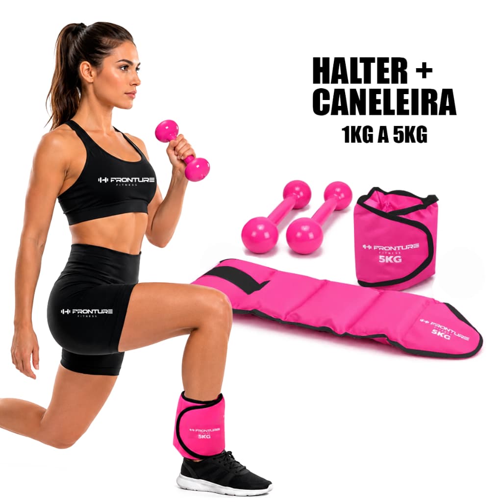 KIT PAR Caneleira de Peso + Par Halter Emborrachado Treino em casa Fitness Academia Musculação Supino