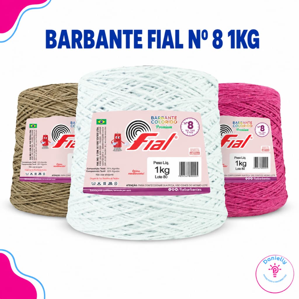 Barbante Fial Nº 8 1kg – Fio Grosso para Crochê, Tricô e Artesanato | Cores, Cru, Cone 1KG | Premium