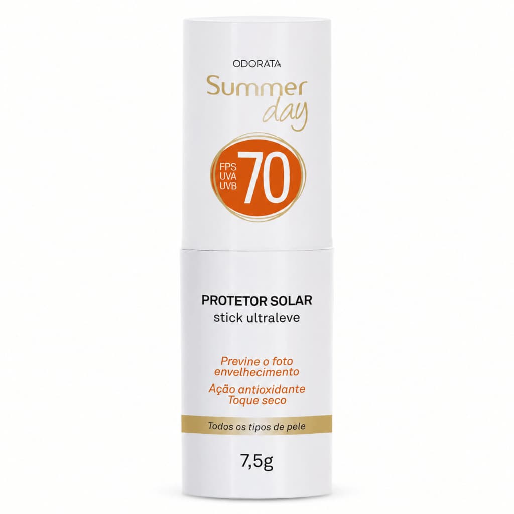 Protetor Solar Stick FPS 70 Pele Clara, Média, Morena ou Negra 7,5g - Summer Day Odorata