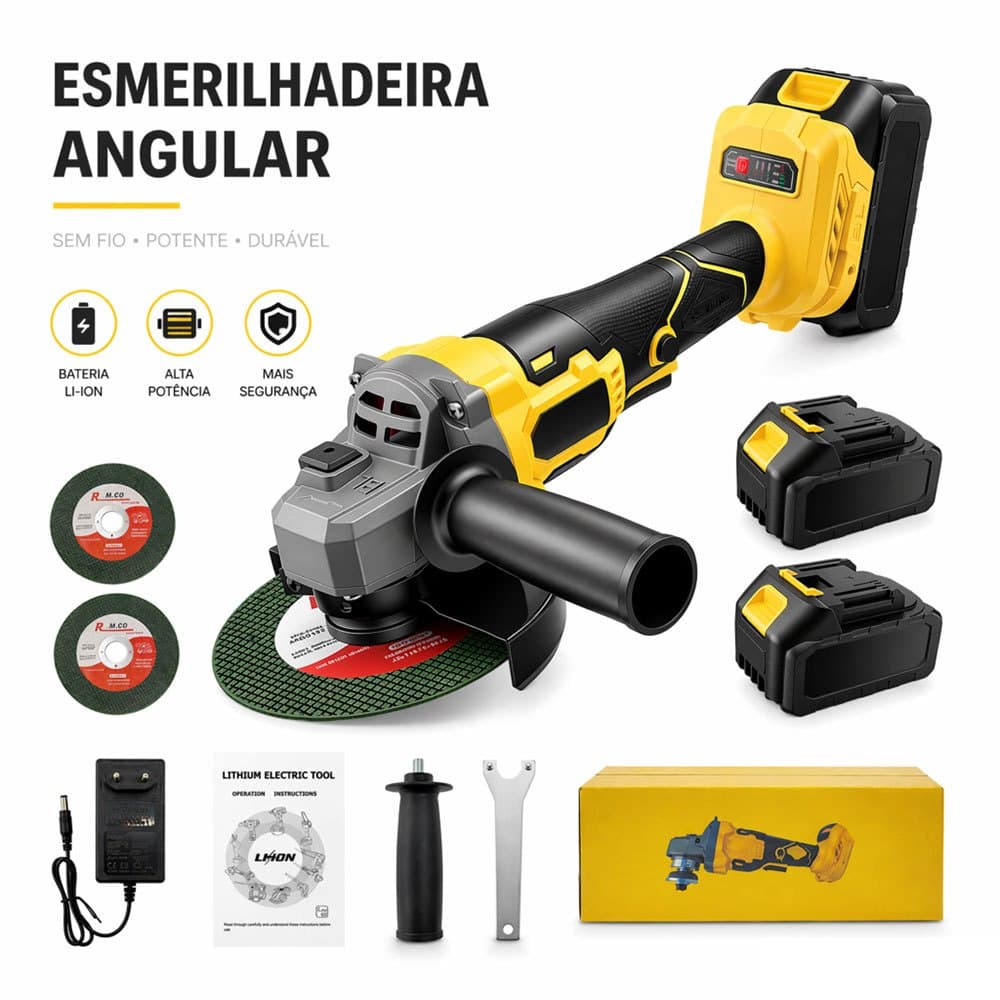 MOHOR Esmerilhadeira 48V Sem Fio 800W Com 2 Baterias Recarregável Profissional Para Corte Desbaste e Polimento