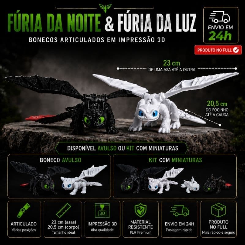 Boneco Articulado Fúria da Noite e da Luz  Impressão 3D PLA 20,5cm