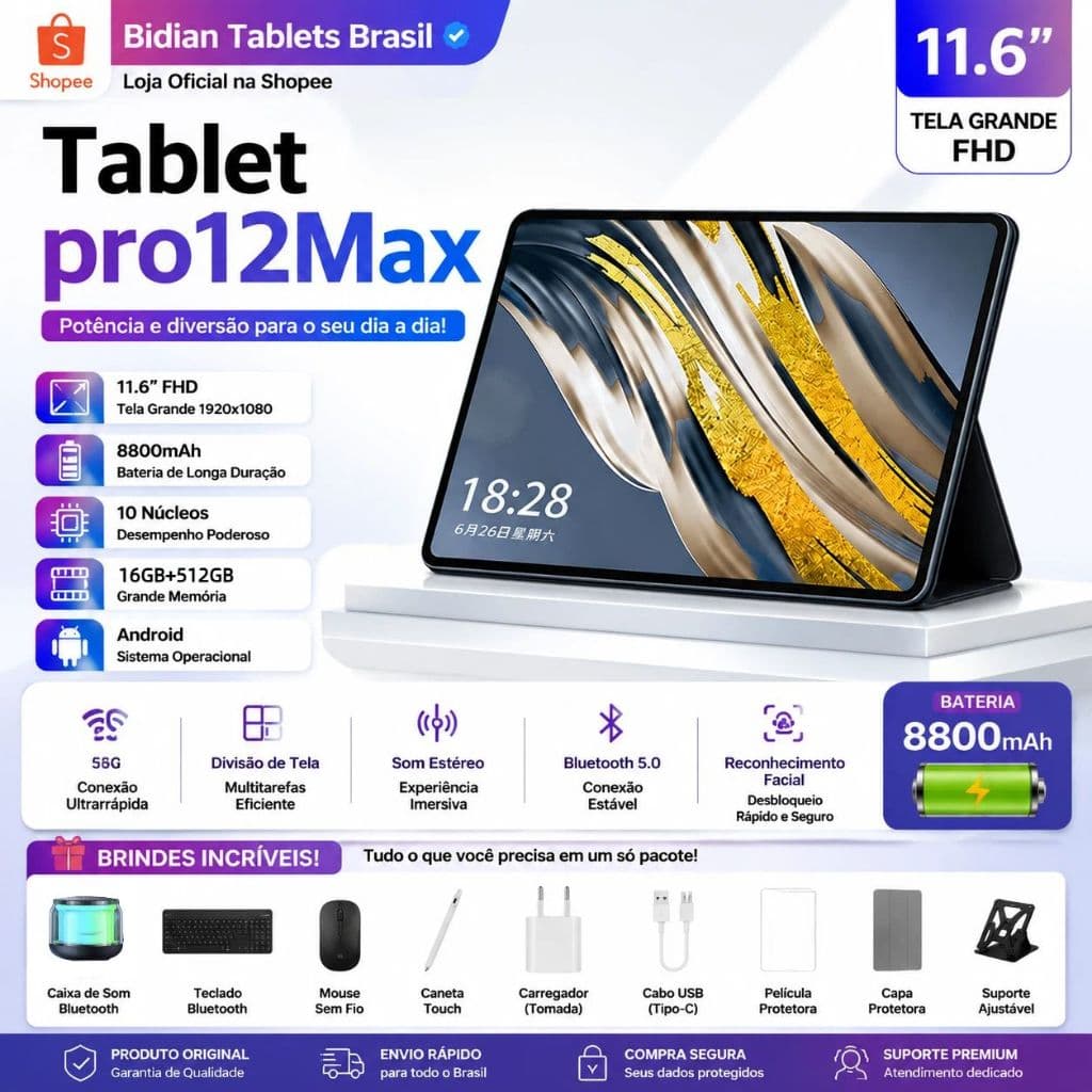Combo with Keyboard and Mouse Galaxy Tablet Pro12 11.6" Screen 16GB RAM 512GB WiFi Bluetooth with Android 15 5G