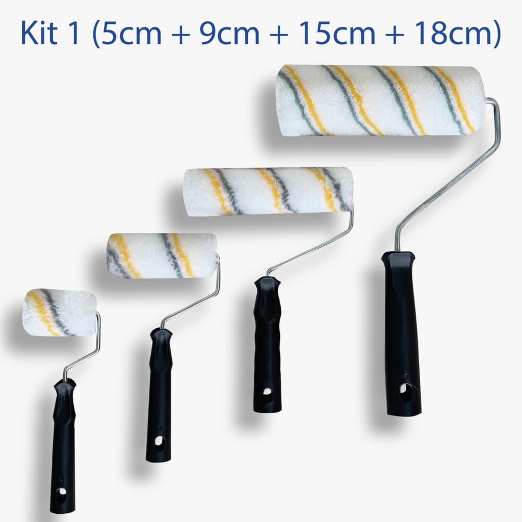 Kit Rolo Pintura com Suporte Completo Polipop (Kits com Rolos de Tamanhos Variados) Pintura Parede para Obras e Reformas