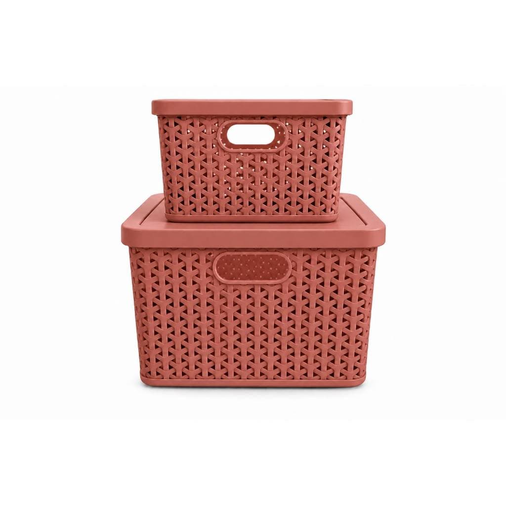 Kit Caixa Organizadora Hatan com Tampa 7,5 Litros + 3,5 Litros Organizador Multiuso Banheiro Cozinha Guarda-Roupa