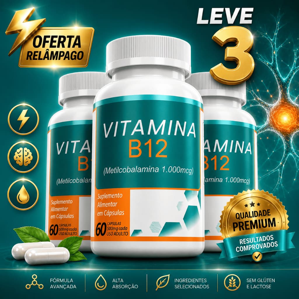 Kit 3 Vitamina B12 Premium | Suplemento alimentar | 180 Cápsulas | Envio Imediato
