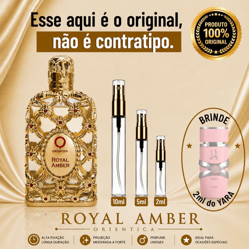 Perfume Árabe Feminino Royal Amber - 100% ORIGINAL - Importado - Alta Fixação - Alta Projeção - Doce / frutado