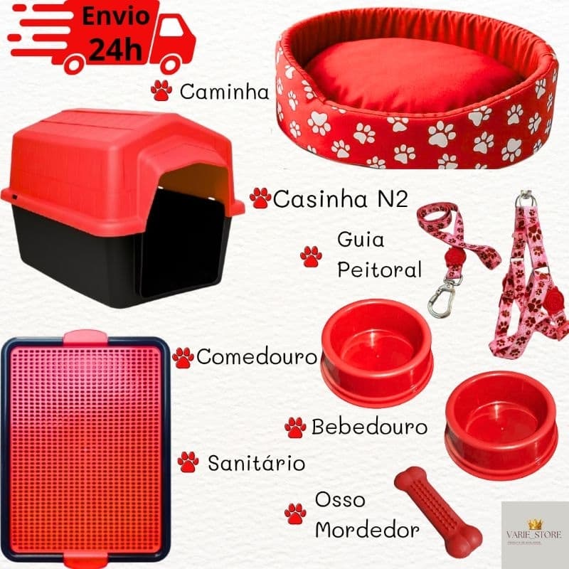 Kit Cachorro Completo Cama Pet Casinha N2 Sanitário Canino Pequeno Porte