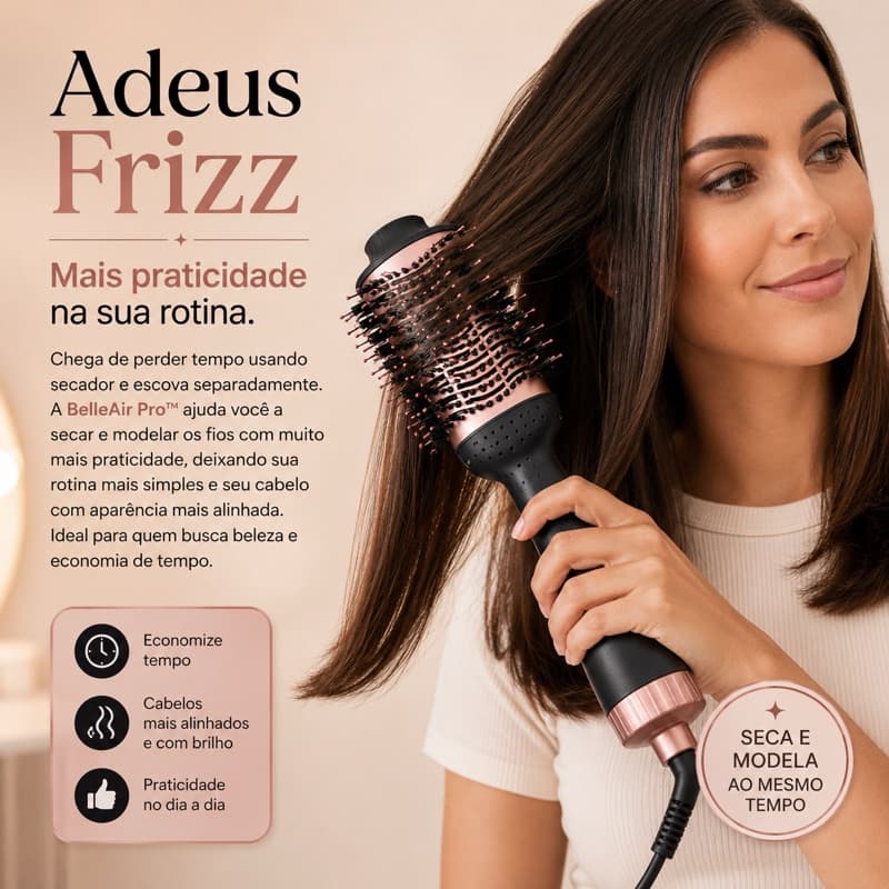 Escova Secadora de Cabelo Profissional Bivolt 1300W Modeladora com Registro INMETRO Preta e Rosa