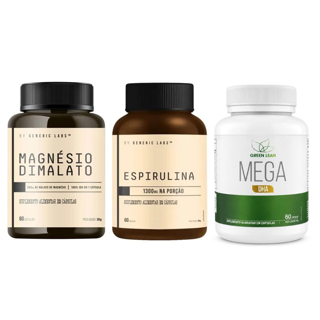 Magnésio Dimalato + Espirulina + DHA: energia, foco, saúde muscular e suporte ao bem-estar diário.