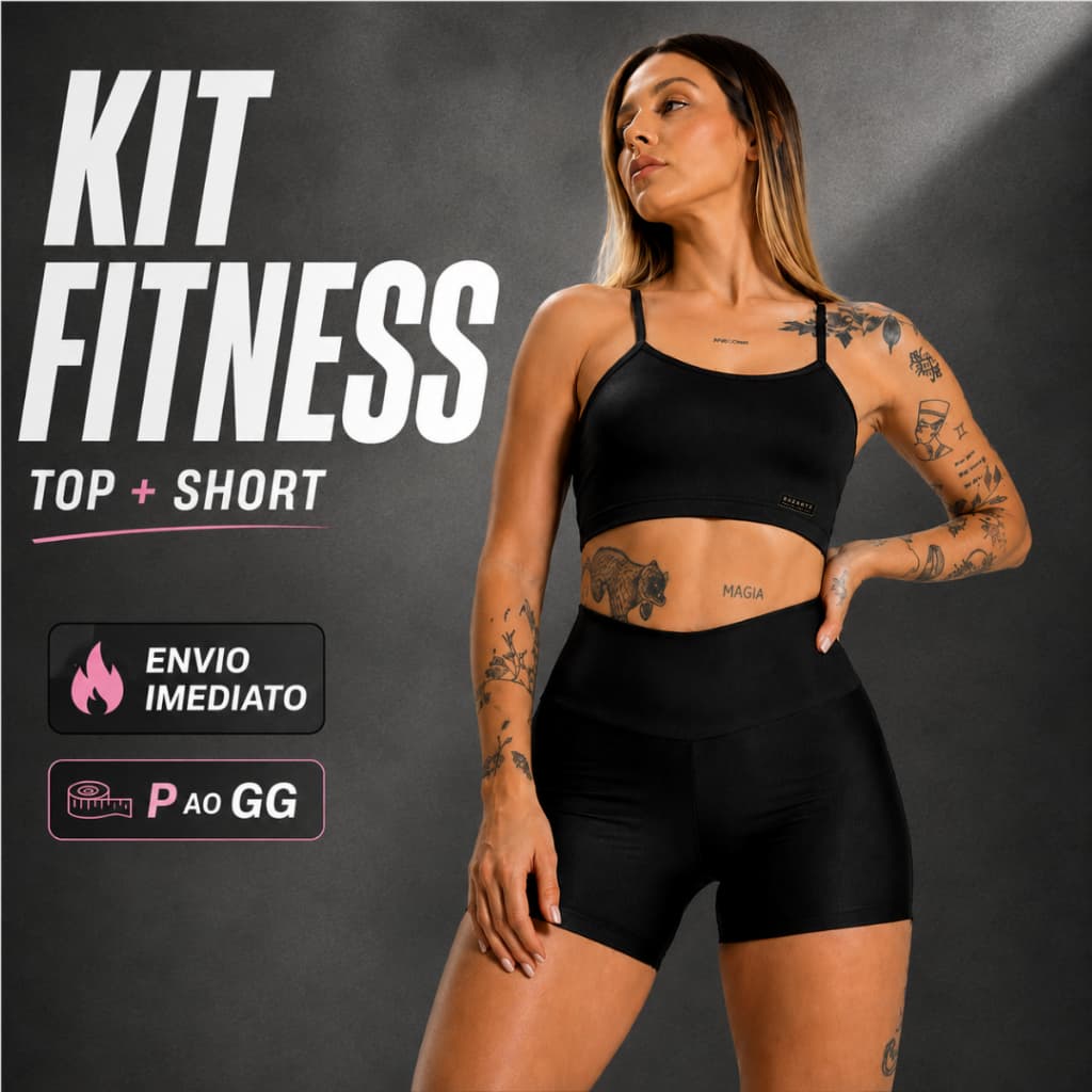 Kit Fitness Bz Feminino Top + Short Cintura Alta Academia Suplex Treino Fitness Feminino short fitness, roupa academia