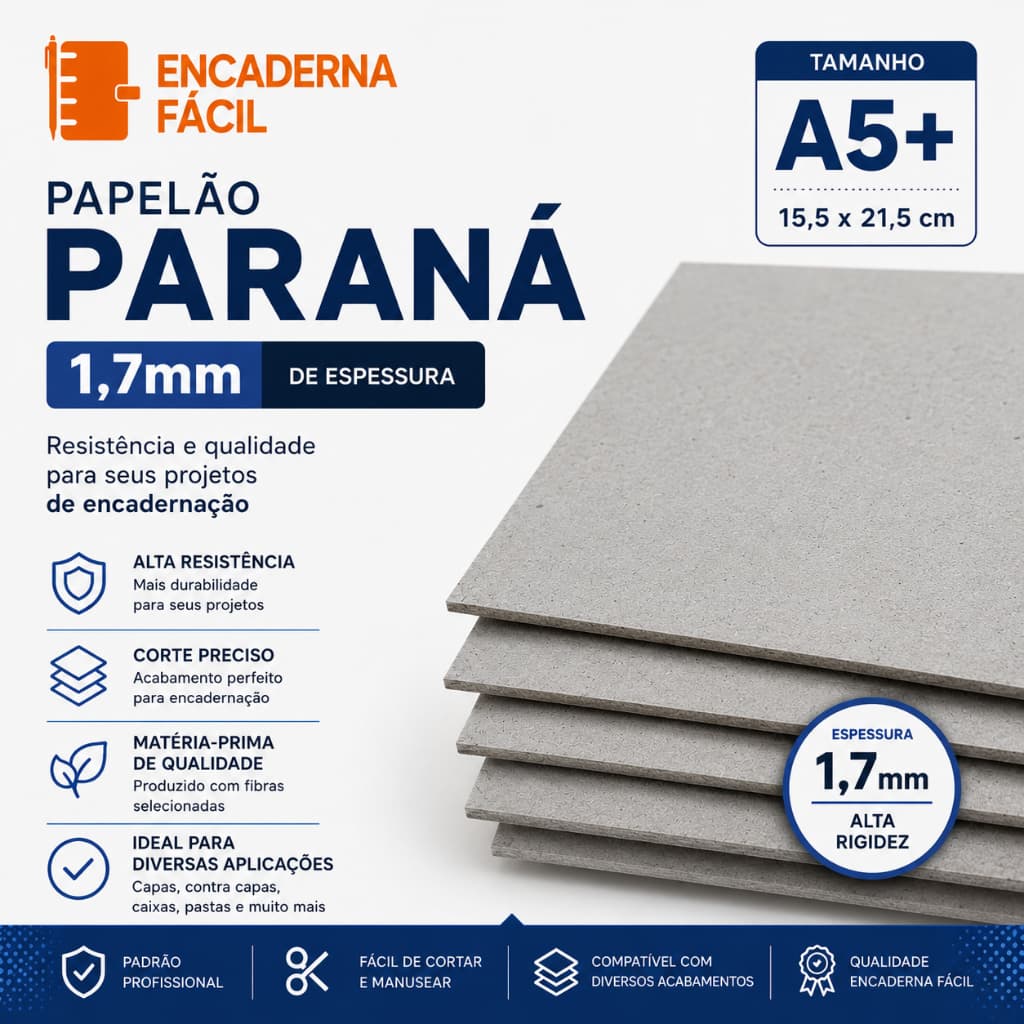 Papelão Paraná 1,7mm - 50 Placas Capa Agenda A5+ 15,5x21,5cm