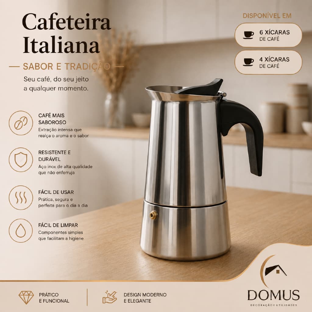 Cafeteira Premium Italiana Alumínio ou preta Moka  3 a 6 Xicaras  De Fogão Cozinha Gourmet