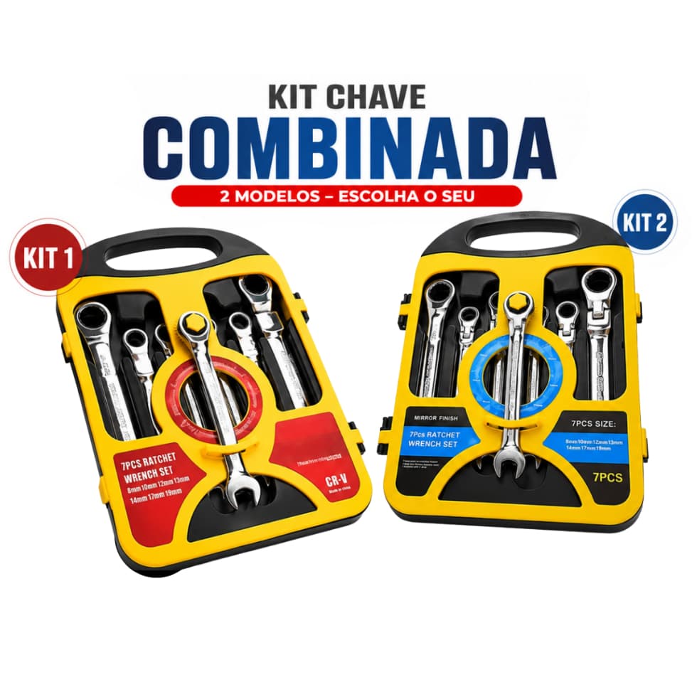 Kit 7 Peças Jogo de Chaves Ferramentas Combinada Catraca Boca Inglesa Profissional