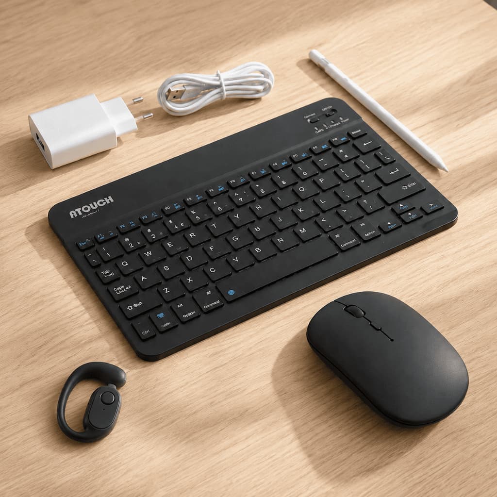 Kit Teclado Mouse Sem Fio E Fone Bluetooth Recarregável Para Tablet Notebook Android iPhone Mac Smart TV