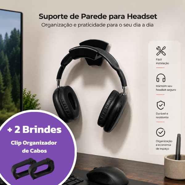 Suporte de Parede para Headset Gamer Headphone Fone de Ouvido Controle de Videogame Ganchos Multiuso c/ Fita Extra Forte