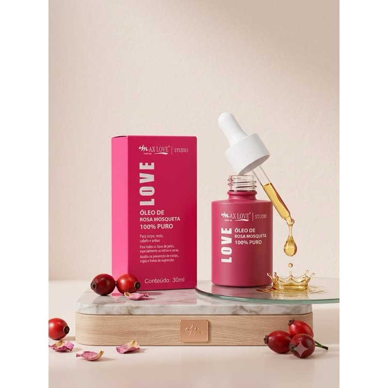 Óleo de Rosa Mosqueta 100% Puro Max Love Studio 30ml Anti-Idade Clareador de Manchas e Estrias