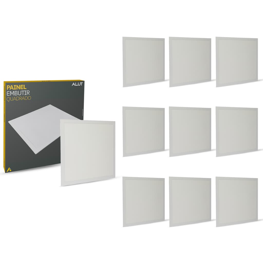 Kit 10 Painel LED Alut 18W ou 24W Sobrepor Embutir Branco Frio 6500K Bivolt Plafon Luminária