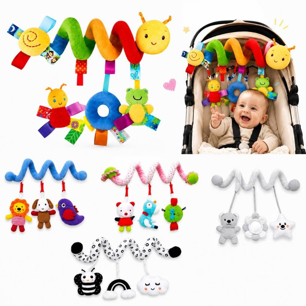 Móbile Espiral Berço Bebê Sensorial Pelúcia Chocalho Mordedor Carrinho Infantil Brinquedo Montessori
