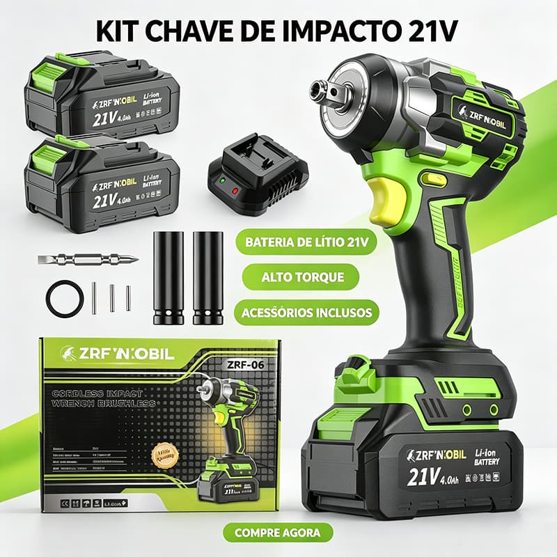 Parafusadeira furadeira elétrica chave de impacto Profissional ferramentas Sem Fio 21v 2 Baterias Acessórios 500Nm Torqu