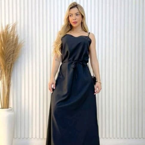 vestido longo alcinha crepinho vasico