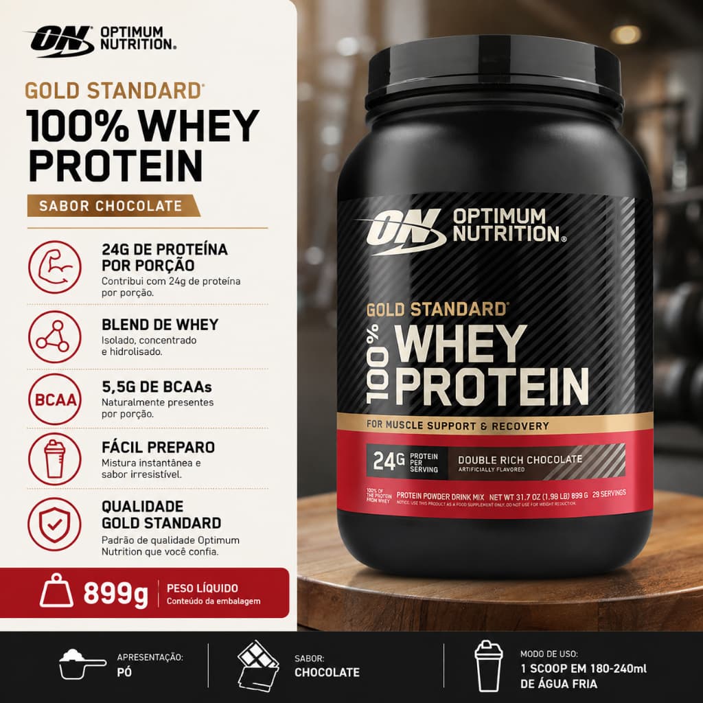 Whey Protein Gold Standard 100% Optimum Nutrition Chocolate 899g