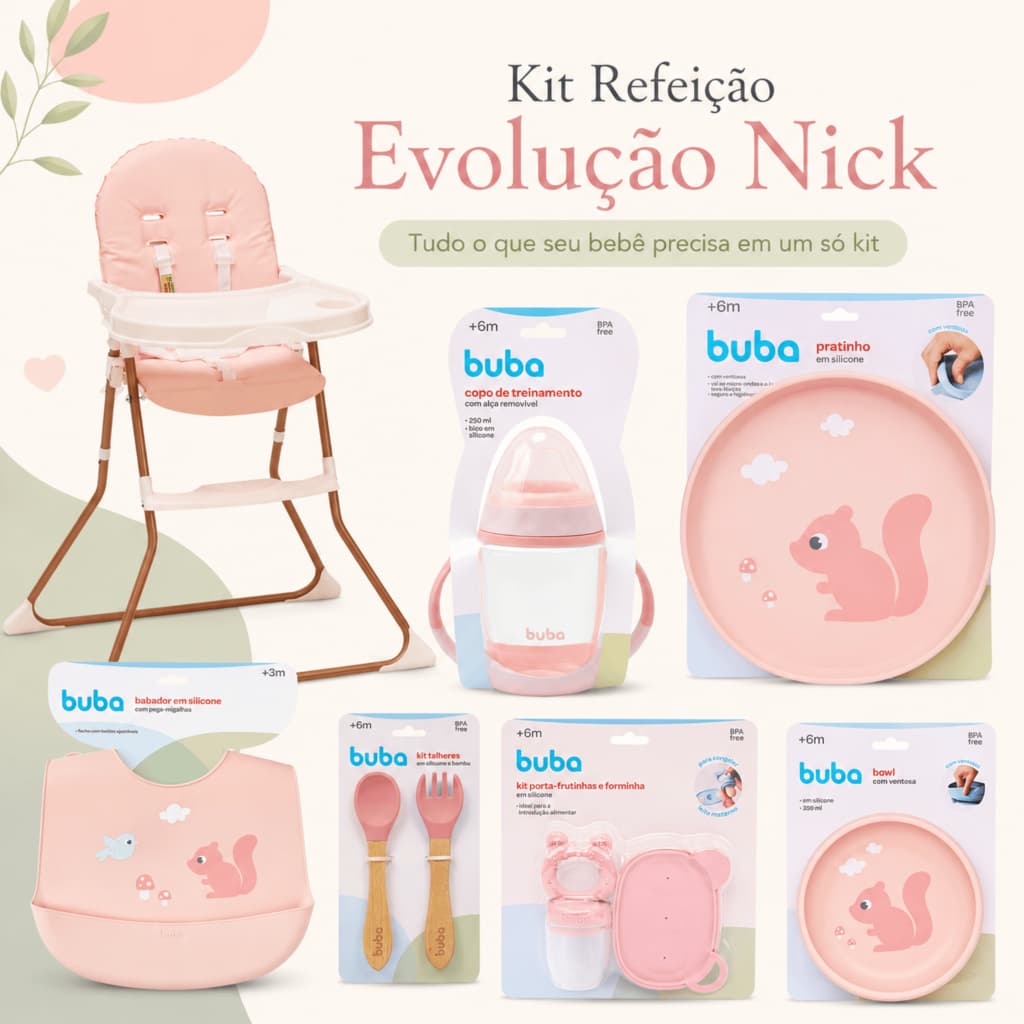 Cadeira Papinha Nick Galzerano Kit Alimentação Bebê Buba Copo Treinamento Porta Frutinhas